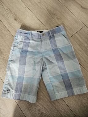 ​MICROS Boys Blue Plaid Flat Front Shorts Size 6